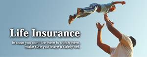 A father is toss their son up in the air with the logo Life Insurance sign along side - Manning Insurance Services.
